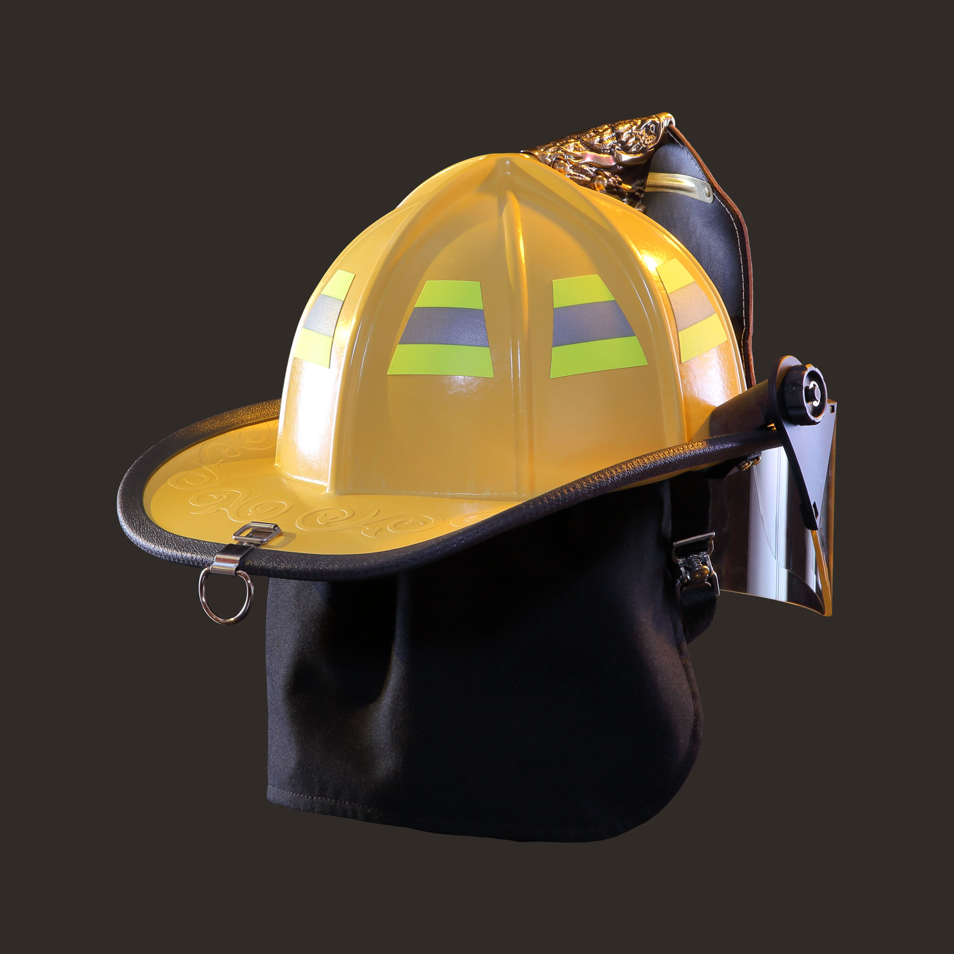 Fire-Dex 1910 Deluxe Helmet, Yellow with 4″ Visor- Back