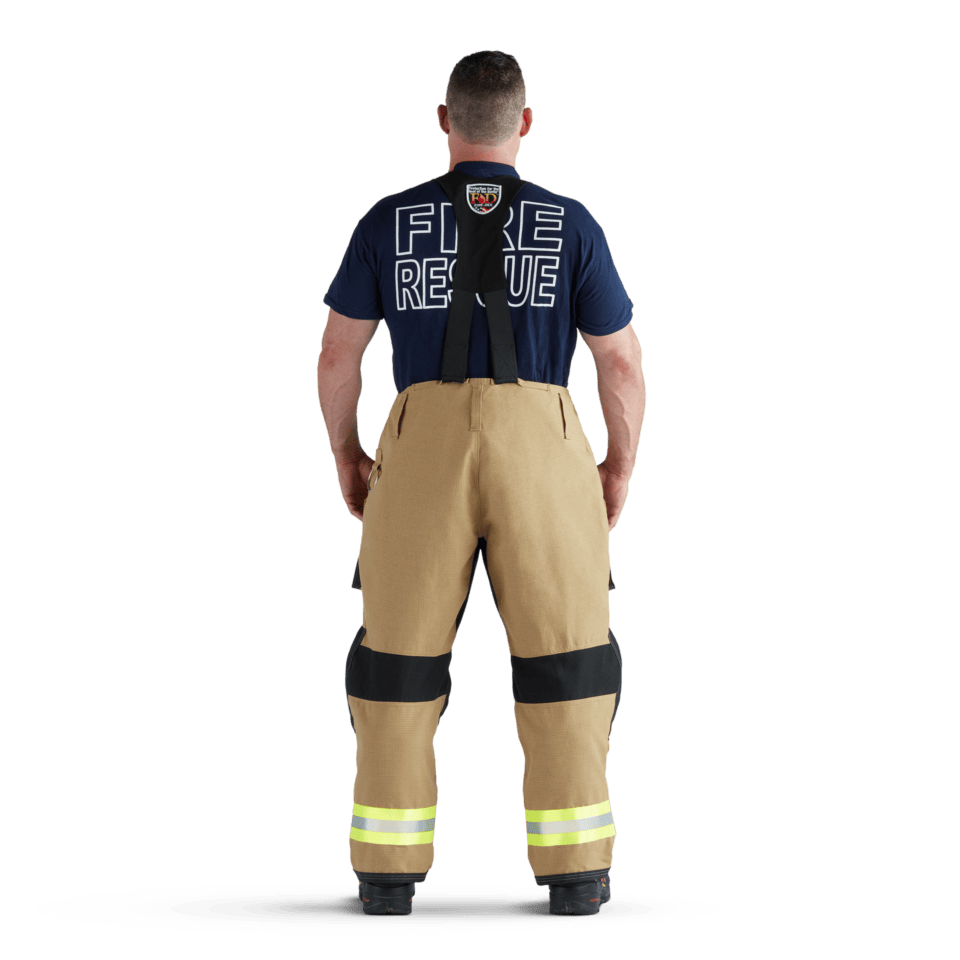 Firefigher wearing gear back view